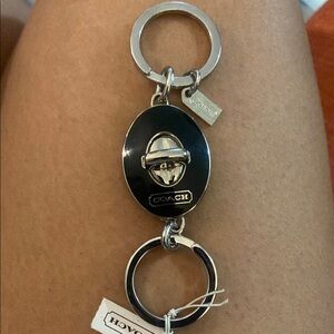 New Coach Black and Silver Key & Card Holder